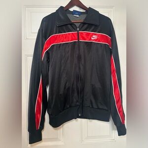 Vintage 80s Nike Mens Black Red Zip Track Jacket‎ Blue Tag Sz XL.
